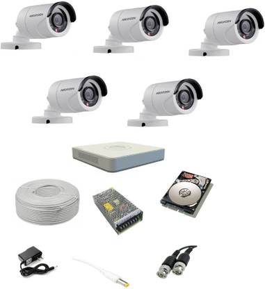 HIKVISION 1 MP 8 CH DVR Set with 5 Bullet Camera, 1 TB HDD and other required accessories Security Camera