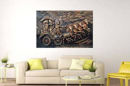 Masstone Krishna Arjuna Mahabharat Sparkle Coated Self Adhesive Wallpaper Without Frame Digital Reprint 24 inch x 36 inch Painting