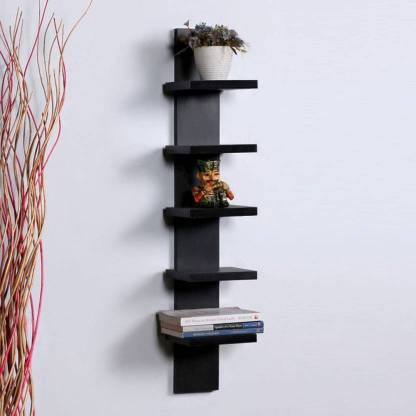 Extreme wood black wall simple wall decor Wooden Wall Shelf (Number of Shelves - 5, Black) Wooden Wall Shelf