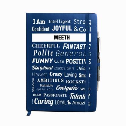Huppme Personalized name MEETH blue notebook diary with pen - 240 pages, 8 x 6 inches A5 Gift Set Single Rule 240 Pages