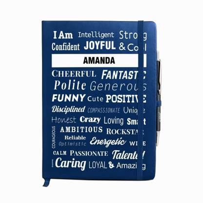 Huppme Personalized name AMANDA blue notebook diary with pen - 240 pages, 8 x 6 inches A5 Diary Single Rule 240 Pages