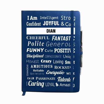 Huppme Personalized name DIAN blue notebook diary with pen - 240 pages, 8 x 6 inches A5 Diary Single Rule 240 Pages