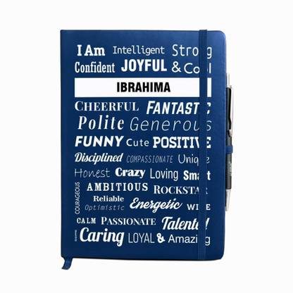 Huppme Personalized name IBRAHIMA blue notebook diary with pen - 240 pages, 8 x 6 inches A5 Diary Single Rule 240 Pages