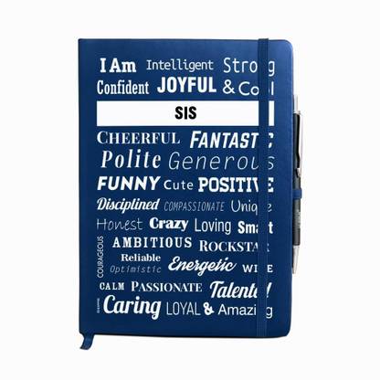 Huppme Personalized name SIS blue notebook diary with pen - 240 pages, 8 x 6 inches A5 Diary Single Rule 240 Pages