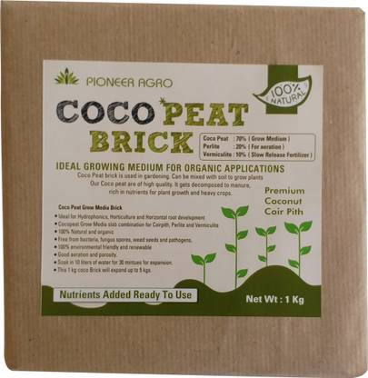 Bokashi bran Cocopeat Nutrition Brick 1 kg mixed with perlite and vermiculite ready to use Hydroponic, Horticulture and all type for indoor plants. Manure