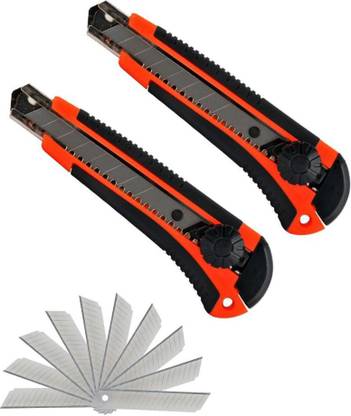 Anweshas Heavy Rubber Grip Cutter Knife Pack of 2 Piece and 10 Pcs Paper Cutter Blade Rubber Grip Hand-held Paper Cutter