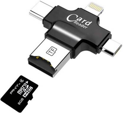 ABC WARRIORS Card Reader,4 in 1 Multifunction Micro SD Card Reader with Type C USB Lightning Connector OTG HUB Adapter, TF Flash Memory Card Adapter for iOS,PC,Android Phones NF07 Card Reader
