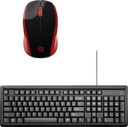 HP Multimedia Keyboard-HP100-Wireless Mouseh-HP 200BR_ Black_Red Combo Set