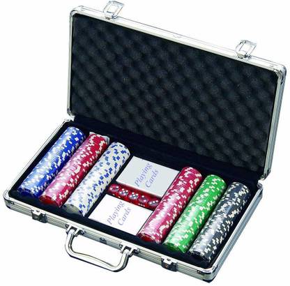ClickUS 300 Chip Dice Style Poker Set in Aluminum Case (11.5 Gram Chips) , 2 Decks of Cards, 5 dice Party & Fun Board Game