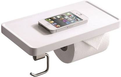 KAMAL Paper Holder White (With Shelf) Stainless Steel Toilet Paper Holder