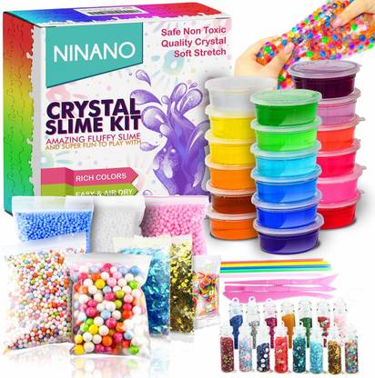 Ninano Diy Fluffy Slime Kit Crystal Slime Making Kit Comes With 18 Slime Foam Balls Water Beads Fresh Fruit Decoration Sugar Paper Glit