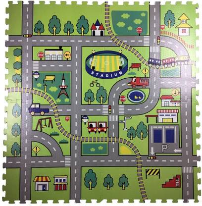 Delta Comfort Labs Road Rally Play Foam Floor Tiles For Kids - Jumbo Interlocking Foam Mats - Soft Alternative To Race Track Rug - Set Of 4 Large 2