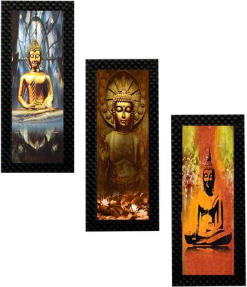 OMArtifa Set Of 3 Thinking Lord Buddha Digital Oil Paintings For Home And Office Wall Décor Oil 19.5 inch x 15.5 inch Painting