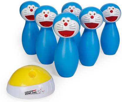 EMONO BOWLING GAME FOR KIDS WITH 6 BOTTLES & ONE AIR HOVER BALL TO PLAY ON ANY SMOOTH SURFACE ! WITH DORAEMON CHARACTER HOVER BOLLING WITH SOUND & LIGHT Sports Bowling Set