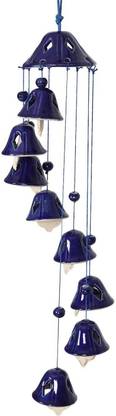 SPHINX Blue Pottery Ceramic Wind-Chimes/Chandelier - 1 Unit (7-8 Bells in Single Wind Chime) Ceramic Windchime