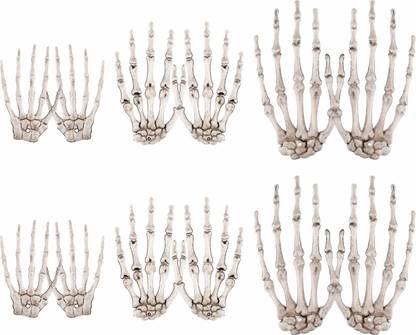 Boao 12 Pieces Halloween Skeleton Hands Scary Plastic Fake Skeleton Bone Hands For Halloween Themed Party Decoration Props 3 Sizes