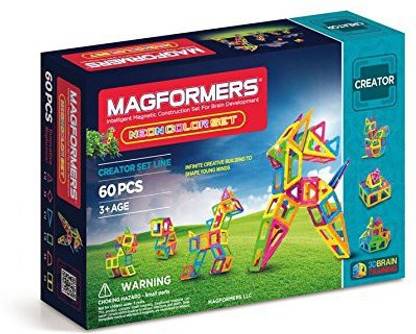 Magformers Creator Neon Color Set (60-pieces) Magnetic Building Blocks Educational Magnetic Tiles Kit Magnetic Construction STEM Set