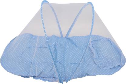 Mopi Baby Bedding Bed With Mosquito Net Soft & Cute Pillow (Blue Dot Pattern) Baby Mosquito Net Dots
