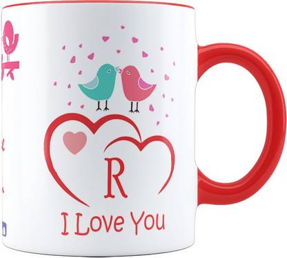simran Alphabet R I Love You Red Ceramic (SIRMAB018) Ceramic Coffee Mug