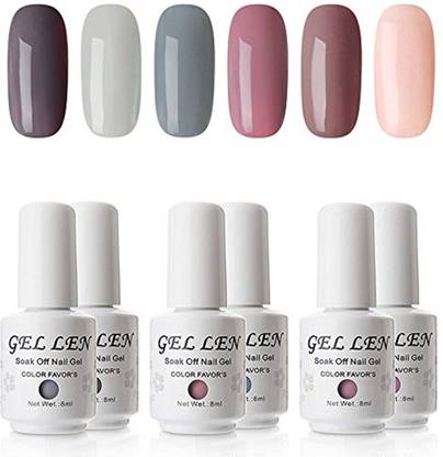 Gellen Gel Nail Polish Set - Nude Gray Series 6 Colors Nail Art Gift Box Soak Off Uv Led Gel Polish Kit 8Ml Nude