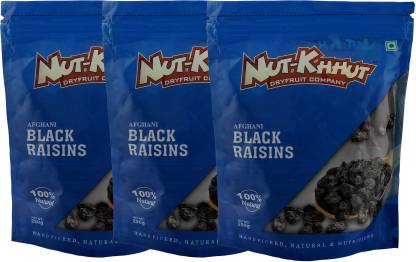 Nut-Khhut Black Raisins (Kishmish) Pack of 3-250 gms each (0.75 Kg) Raisins