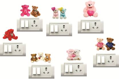 Decor Villa 25 cm teddy bear Wall Sticker & Switch Board Sticker Set Of 7 Reusable Sticker
