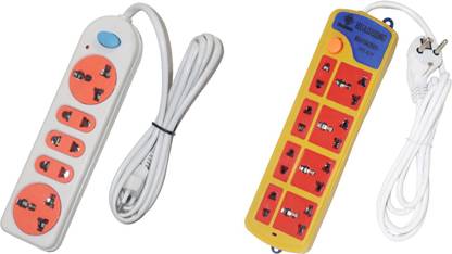Huaisheng Smart Products 8 Pin & 5 Pin Extension Cord 8 Socket Surge Protector (Pack of 2) 8  Socket Extension Boards