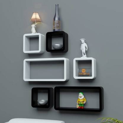 RAG Solutions RAG Wooden Wall Shelf (Number of Shelves - 6, Black, White, Multicolor) MDF (Medium Density Fiber) Wall Shelf