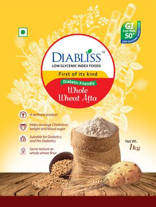 DiaBliss Diabetic Friendly Whole Wheat Atta 1 Kg Pouch Sugar Free Low Glycemic Index GI