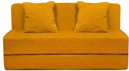 Style Crome Washable Cover With Two Cushion Yellow Color 6X6 Feet 3 Seater Single Foam Fold Out Sofa Cum Bed