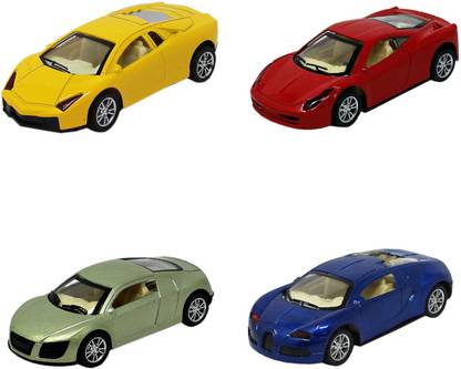 Shoppernation Diecast Sports Toy Cars Mini Car Pull Back Action Lamborghini, Ferrari, Audi and Bugatti - Pack of 4 (1TNG326)