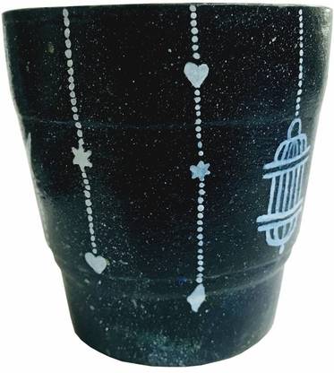 S3G Handmade Light Weight GRC Galaxy Gulmohar Design Handpainted Planter for Home & Office Decor, 9x9x06 Cm Plant Container Set