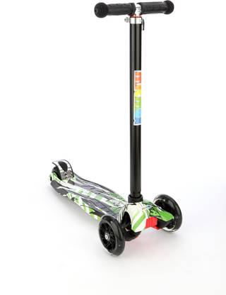 VEERA Scooter Foldable 3 Wheel Adjustable Height With Led Flash PU Wheels For Kids Black Green Kids Scooter