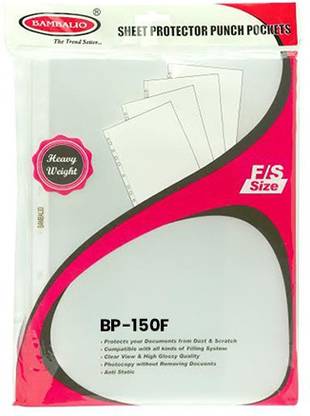 BAMBALIO polyproplene Glossy Transparent Document Sleeves, 50 Leaf Sheets, Clear Certificates/water Proof Sheet Protectors 11 Holes Punched Ring Files F/S Size/150 Microns Sheet Protectors