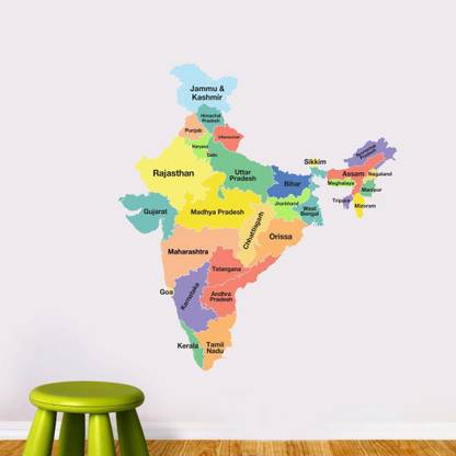 CHIPAKK 76.2 cm HOUSE THINGS INDIA MAP WALL STICKER Self Adhesive Sticker