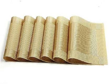 MONKDECOR Rectangular Pack of 6 Table Placemats (Gold, PVC) Rectangular Pack of 6 Table Placemat