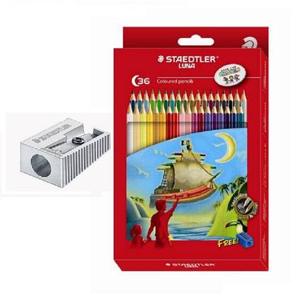 STAEDTLER Sharpener & 136 C36 Luna Hexagonal Shaped Color Pencils