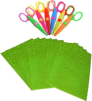 craftistics green Glitter Foam Sheet - A4 Size Set of 10 Sheets with Zigzag Scissor