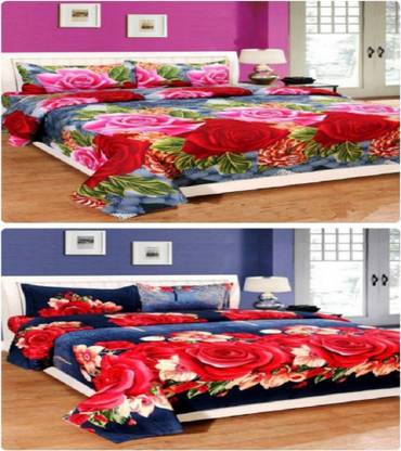 Panipat Textile Hub Microfiber Double Flat 144 TC Floral Bedsheet