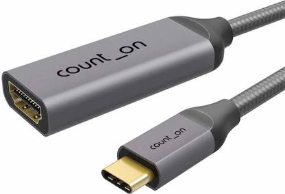 Count On HDMI Cable 0.09 m USB Type-C to HDMI Adapter (4K@60Hz), Thunderbolt 3 Compatible for MacBook Pro 2018/2017 and More, Gray Colour