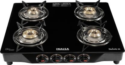 Inalsa Dazzle 4 Burner Glass Manual Gas Stove