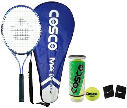 COSCO Max Power Tennis Racket kit- (1 Racket "Senior Size", 3 Ball, 2 Wrist Band) Tennis Kit