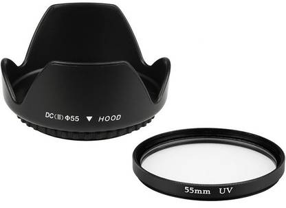 SHOPEE 55MM Tulip Flower Lens Hood with 55MM Saftey UV Camera Lens Filter  Lens Hood