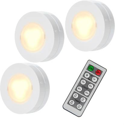 Fashionwu 3 Packed LED Puck Lights Remote Controlled Closet Lights Super Bright Under Cabinet Lighting Round Shape Battery Powered Dimmable Light Recessed Ceiling Lamp