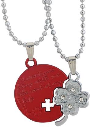 Sukkhi Four Leaf Clover Couple Love 2pcs Pendant With Chain Rhodium Alloy Pendant