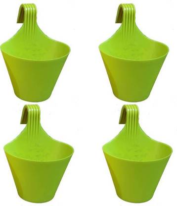 IBEX Hanging Pot Balcony Railing Pot Plant Container Green (Pack of 4) Plant Container Set