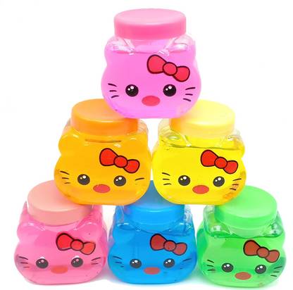 AncientKart Baby Kitty Faced Ultra Clear Soft Crystal Mud Putty with Sequins Set of 6 Multicolor Putty Toy