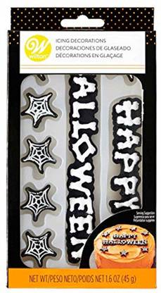 WILTON Enterprises 710-6434 Halloween Cake Icing Decorations Happy Halloween & 7 Spider Webs - Pack Of 4