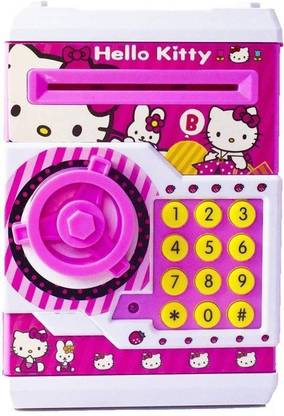 Bubbly Giggles Hello Kitty Bank ATM with Special Electronic Code(Password)/BATTERY OPERATED/ Keypad lock with changeable password/ Safe way to keep money/Light and sound Coin Bank (Pink) Coin Bank