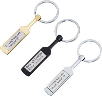 SHUBHEKSHA Combo of 3 Cricket Bat Shape with Drive Safe Message Key Chain